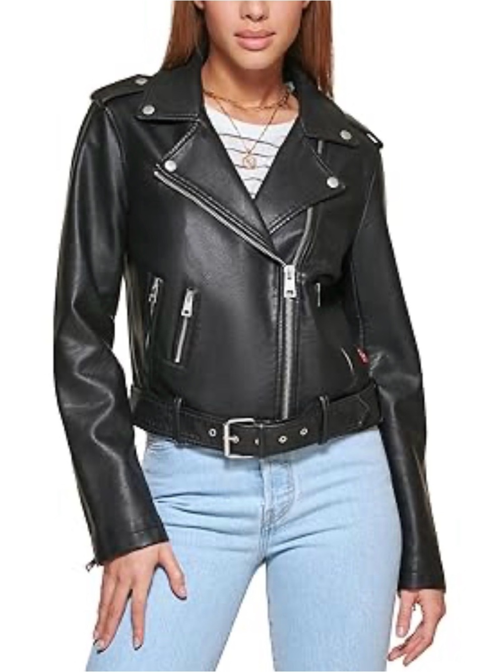 Levi's Black Faux Leather Moto Jacket with Belt